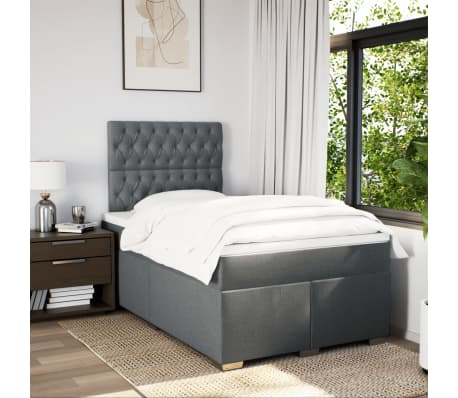 vidaXL Ł&oacute;żko kontynentalne z materacem, ciemnoszare, 120x190cm tkanina