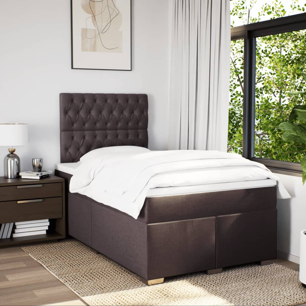 vidaXL Boxspring met matras stof donkerbruin 120x190 cm afbeelding