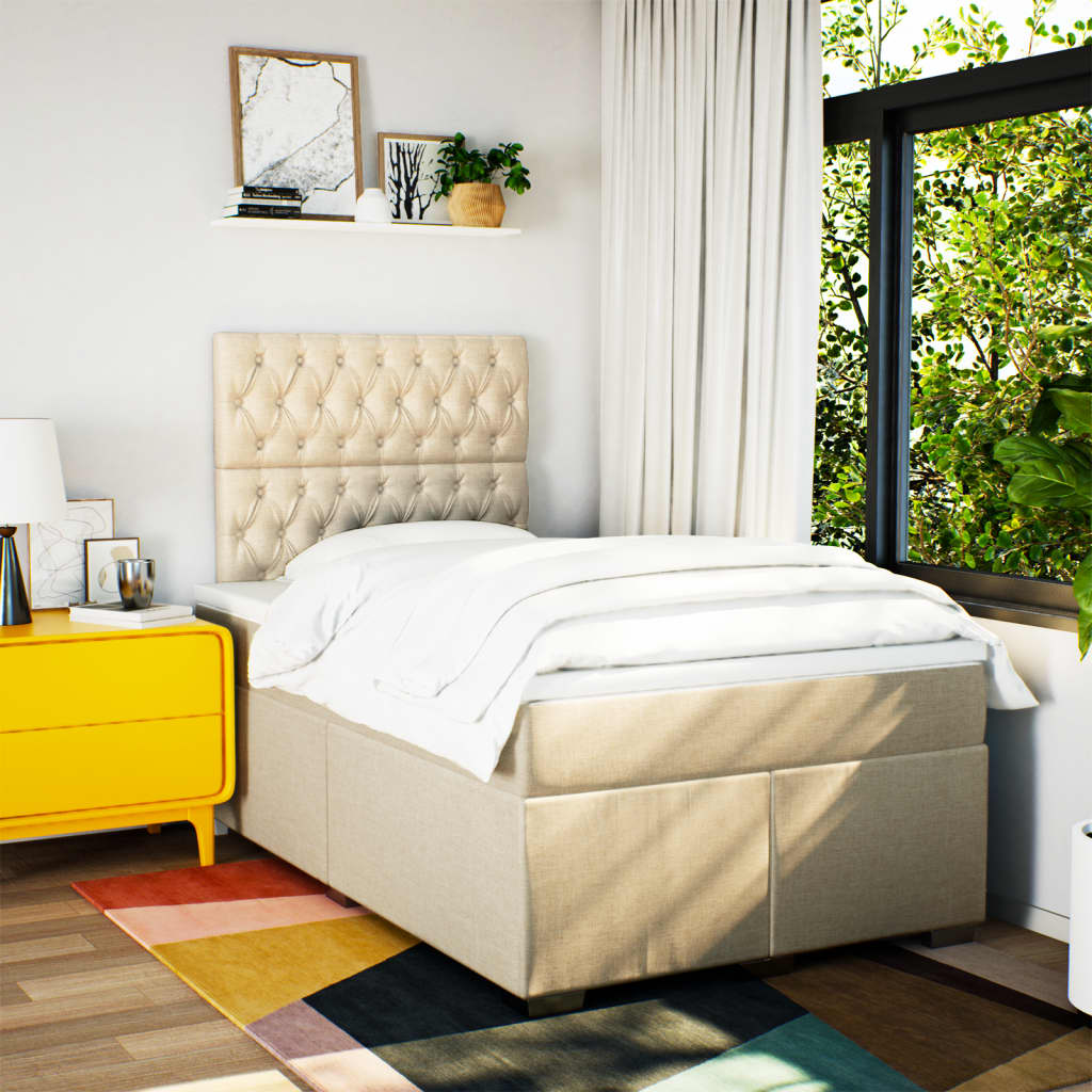 vidaXL Boxspring met matras stof crèmekleurig 120x190 cm, foto 2