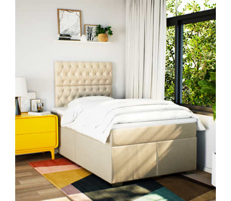 vidaXL Giroletto a Molle con Materasso Crema 120x190 cm in Tessuto