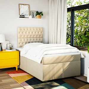 vidaXL Giroletto a Molle con Materasso Crema 120x190 cm in Tessuto