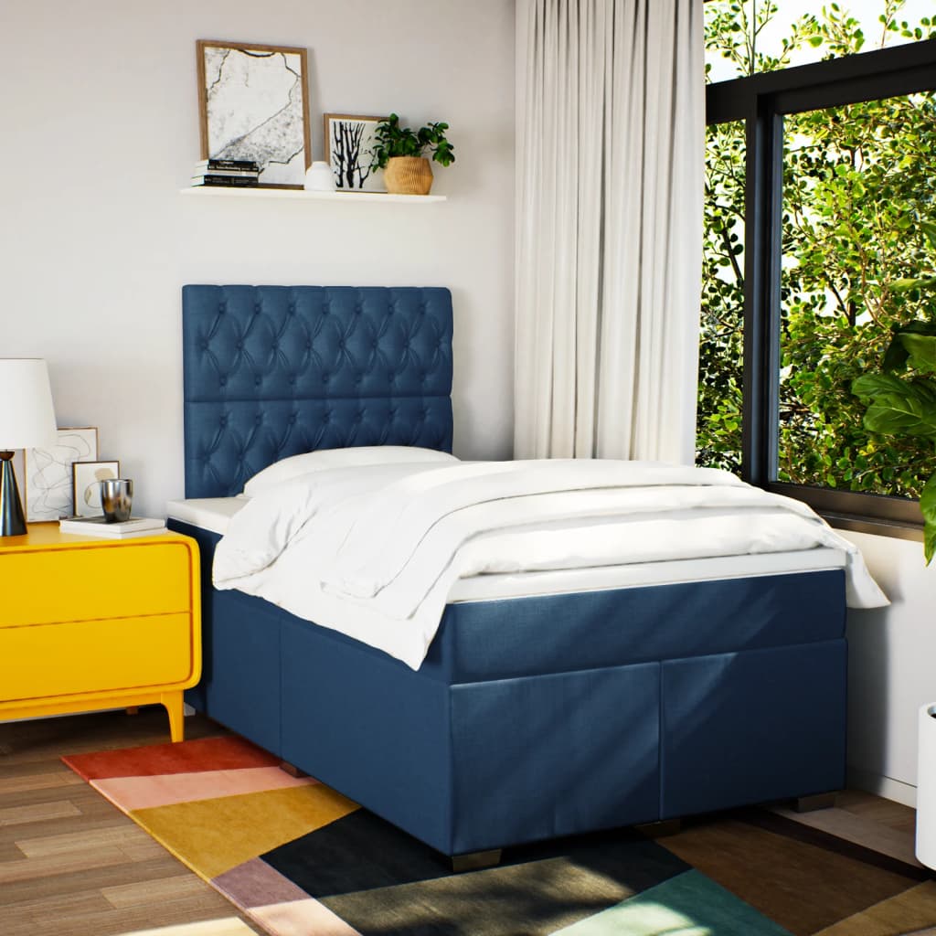vidaXL Boxspring met matras stof blauw 120x190 cm, foto 2