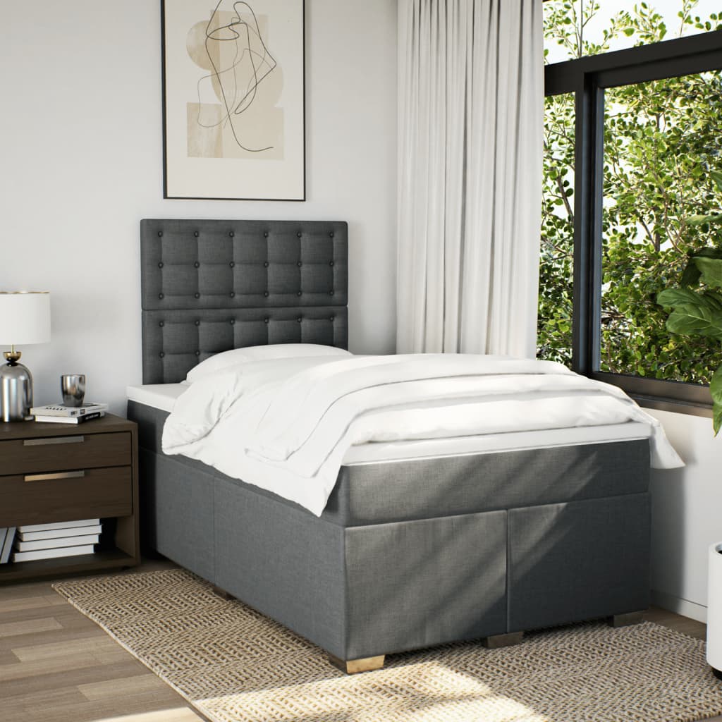 vidaXL Boxspring met matras stof donkergrijs 120x190 cm afbeelding