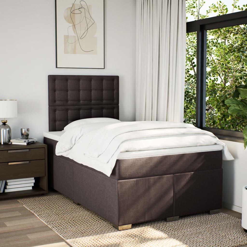 vidaXL Boxspring met matras stof donkerbruin 120x190 cm afbeelding