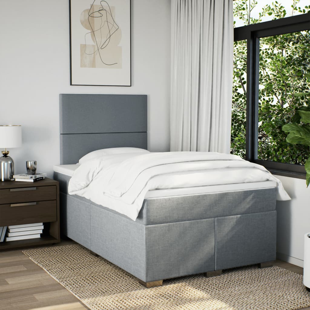 vidaXL Boxspring met matras stof lichtgrijs 120x200 cm afbeelding