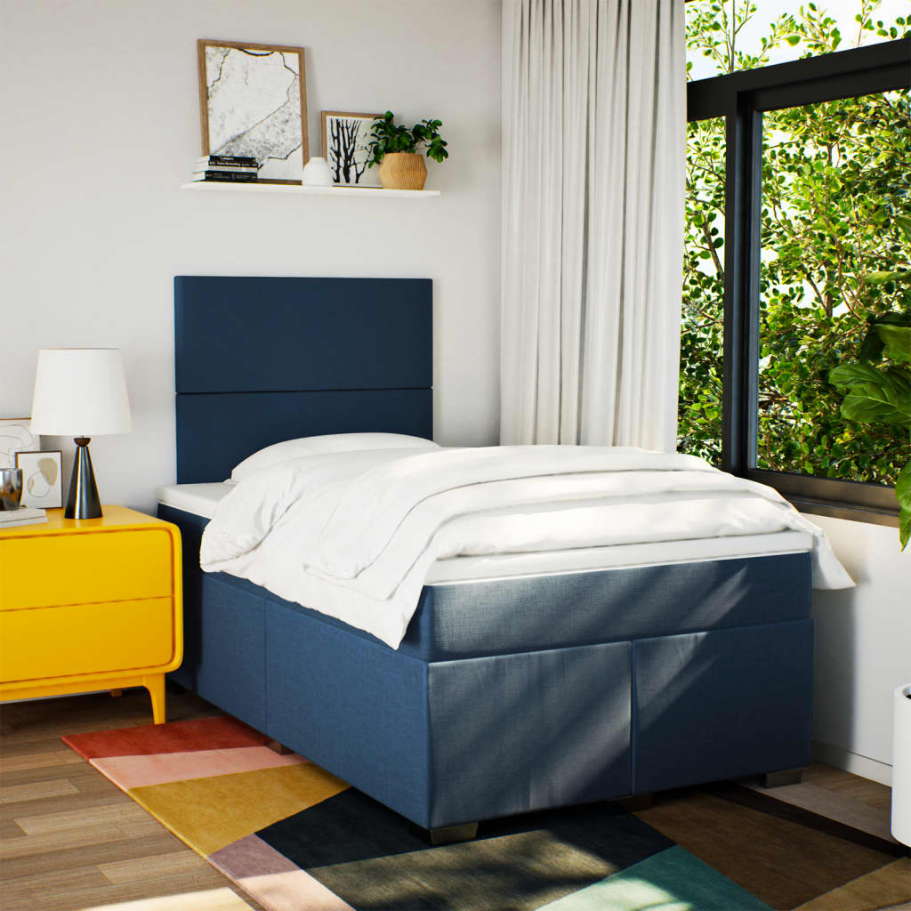 vidaXL Boxspring met matras stof blauw 120x200 cm afbeelding