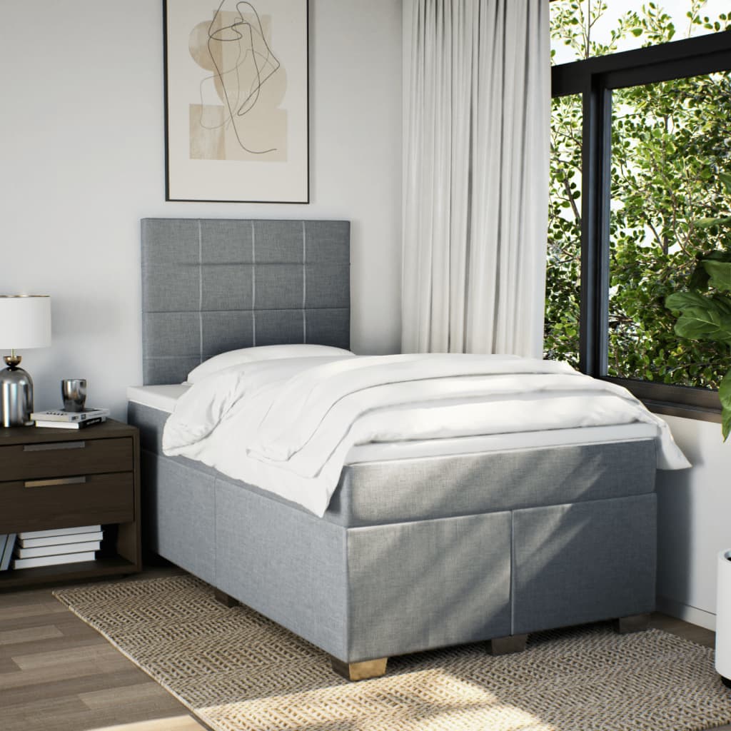 vidaXL Boxspring met matras stof lichtgrijs 120x200 cm afbeelding