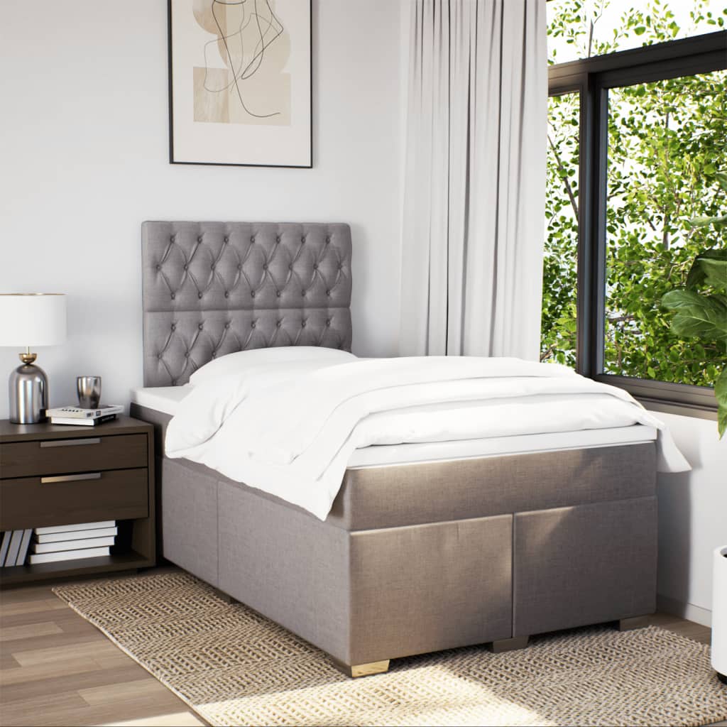 vidaXL Boxspring met matras stof taupe 120x200 cm afbeelding