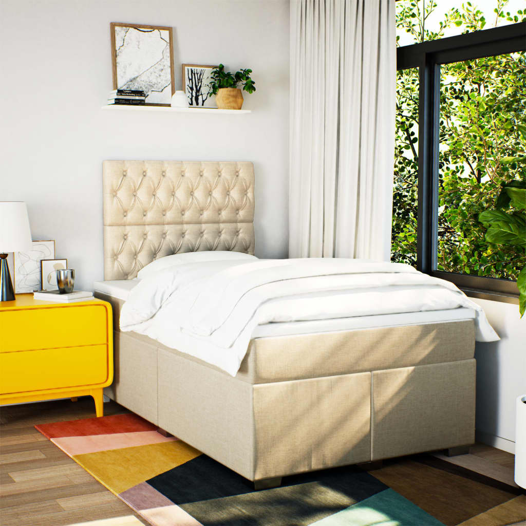 vidaXL Boxspring met matras stof crèmekleurig 120x200 cm, foto 2