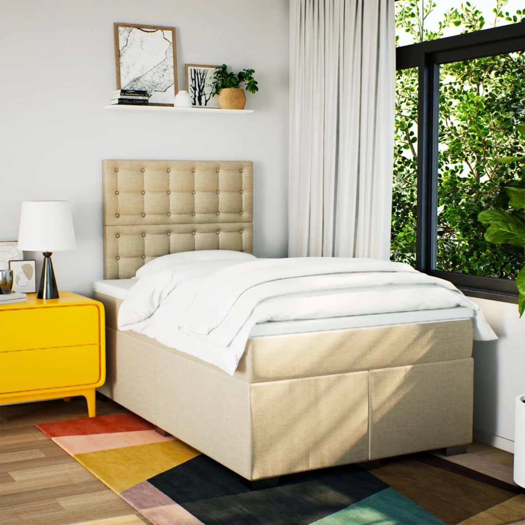 vidaXL Boxspring met matras stof crèmekleurig 120x200 cm afbeelding
