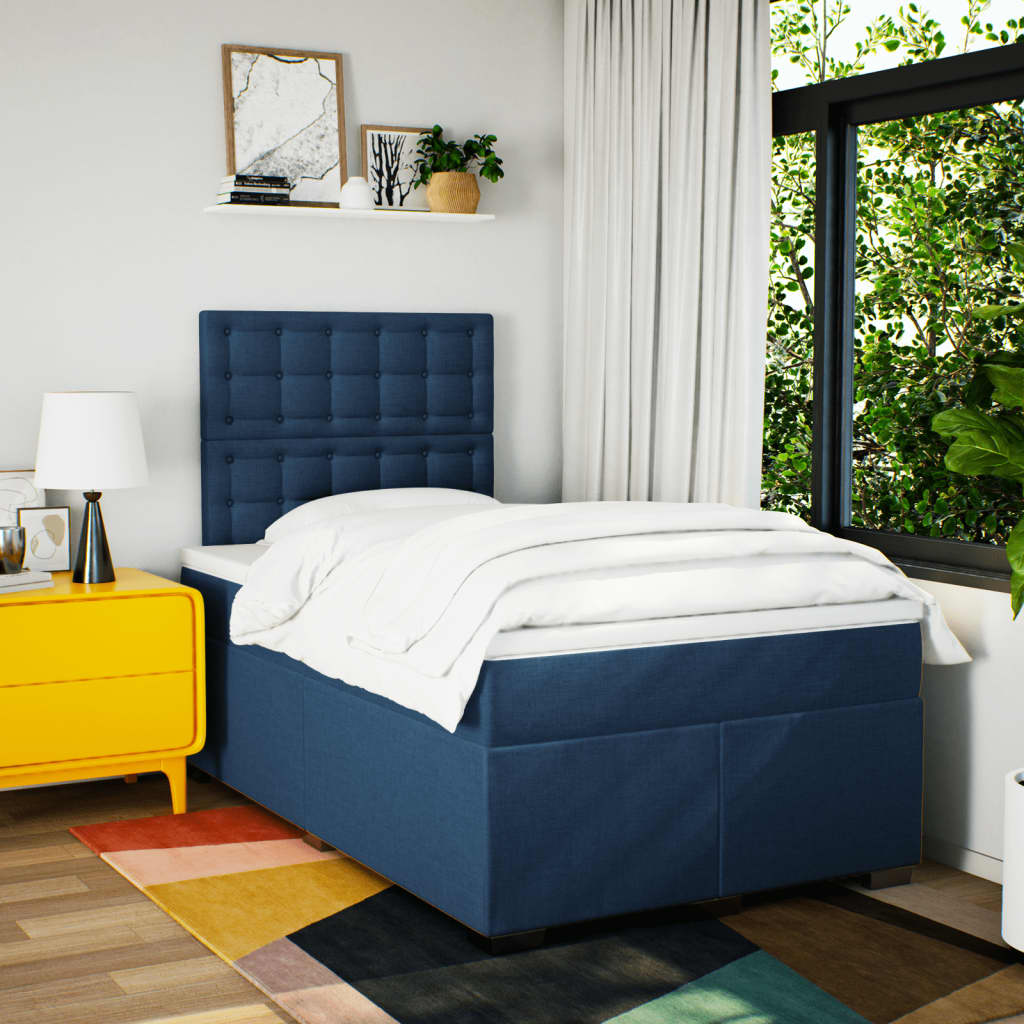 vidaXL Boxspring met matras stof blauw 120x200 cm afbeelding