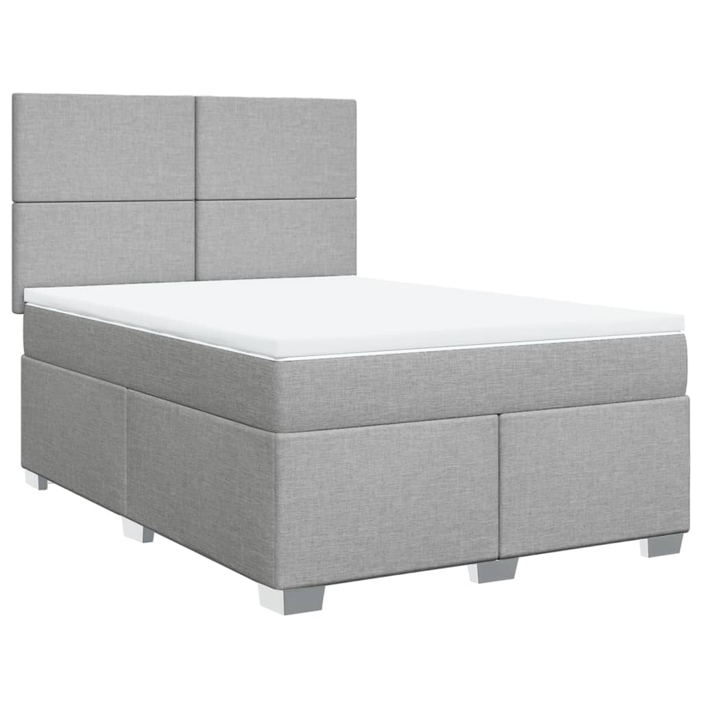 vidaXL Pat box spring cu saltea, gri deschis, 140x190 cm, textil