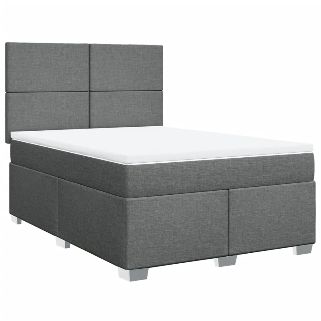 vidaXL Pat box spring cu saltea, gri închis, 140x190 cm, textil