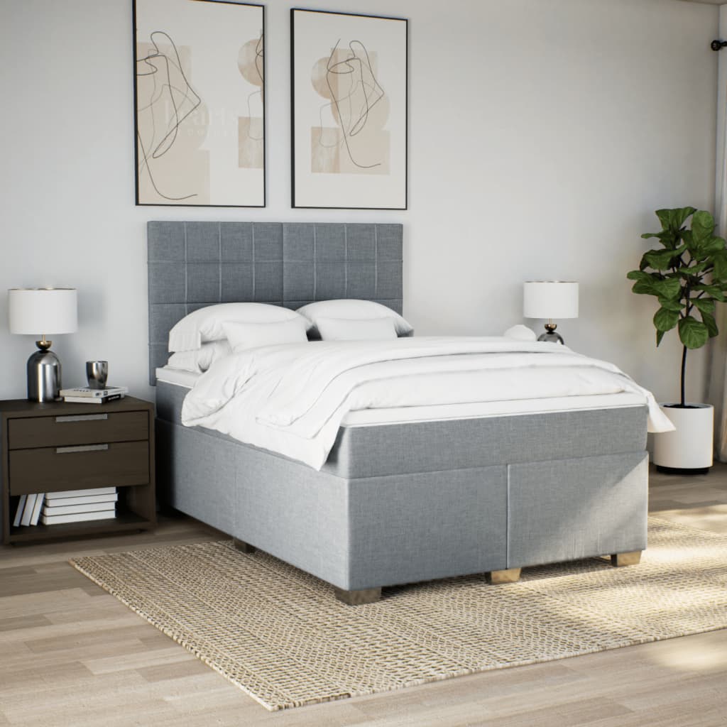 vidaXL Boxspring met matras stof lichtgrijs 140x190 cm afbeelding