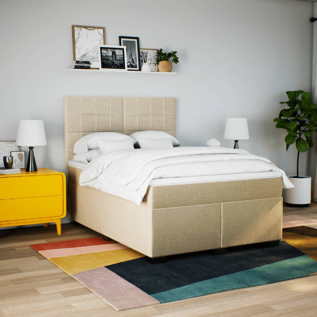 vidaXL Boxspring met matras stof crèmekleurig 140x190 cm afbeelding