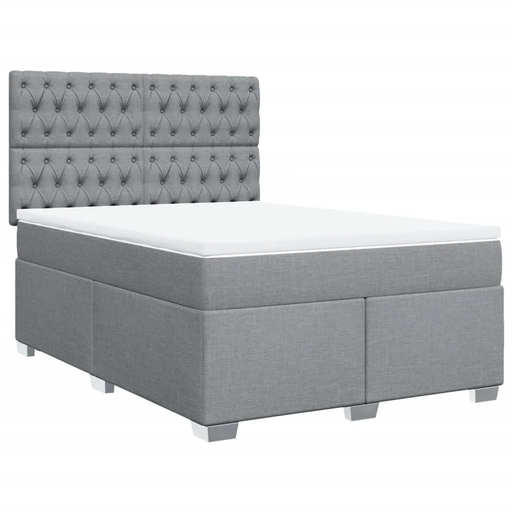 vidaXL Pat box spring cu saltea, gri deschis, 140x190 cm, textil