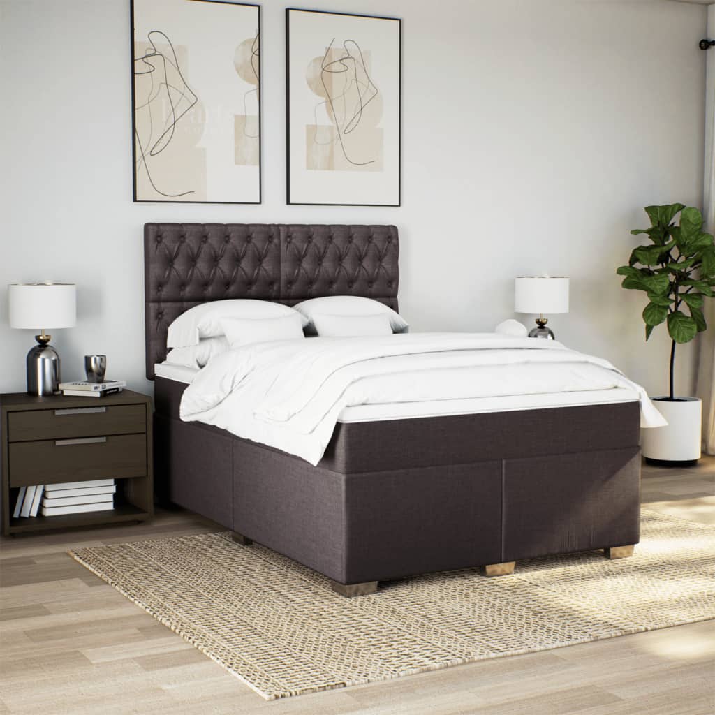 vidaXL Boxspring met matras stof donkerbruin 140x190 cm afbeelding