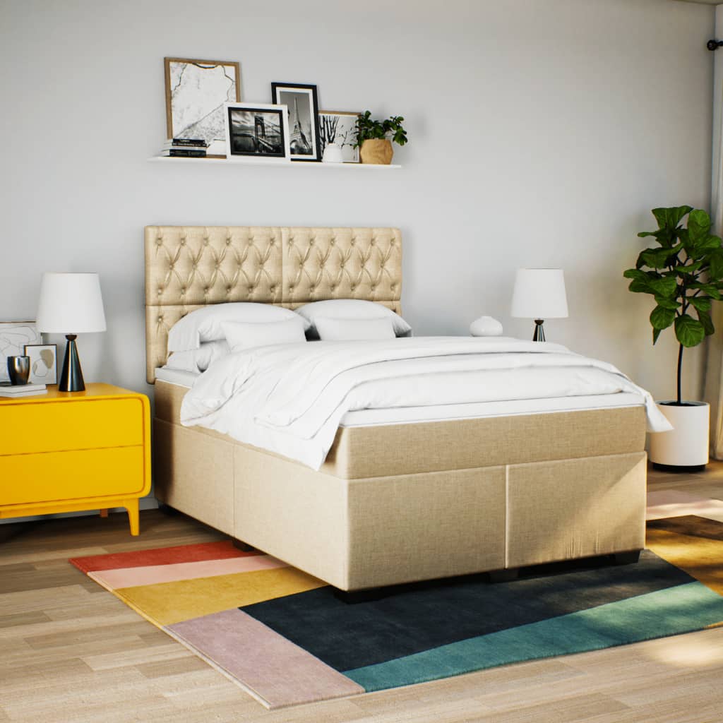 vidaXL Boxspring met matras stof crèmekleurig 140x190 cm afbeelding
