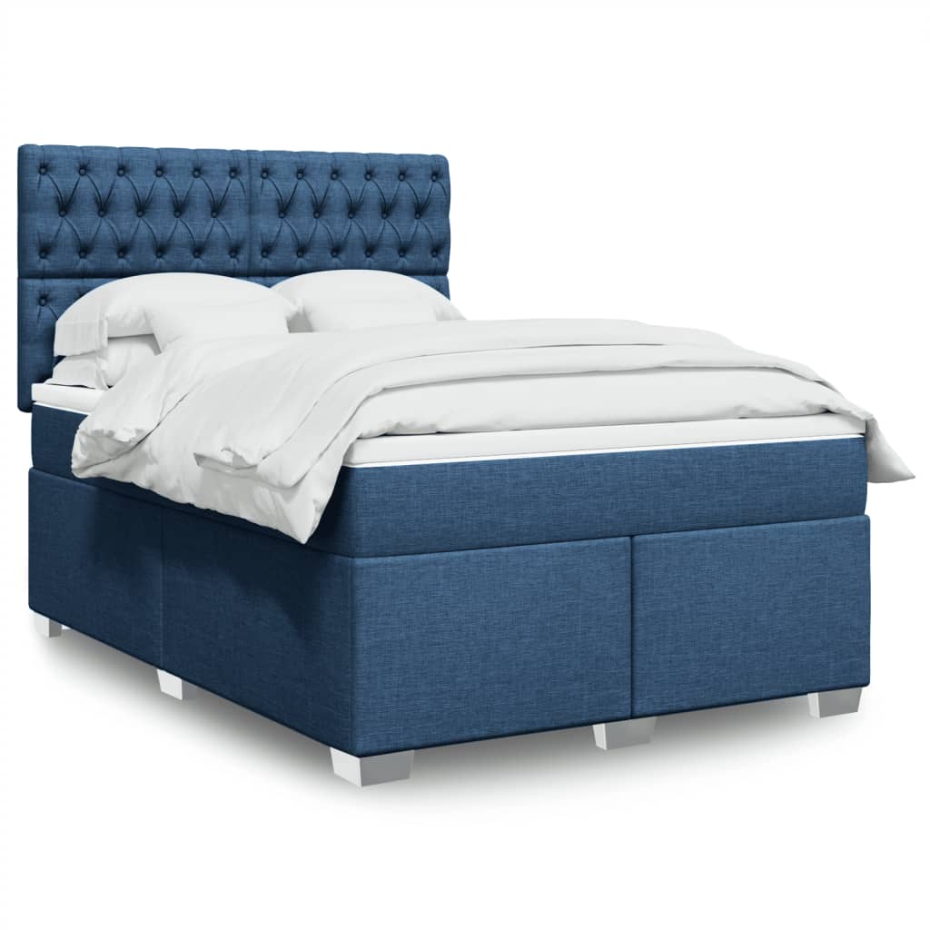 Boxspringbett mit Matratze Blau 140×190 cm Stoff