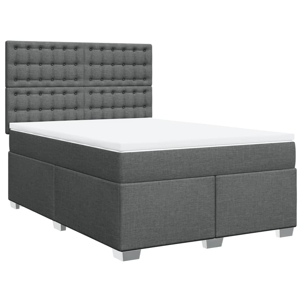 vidaXL Pat box spring cu saltea, gri închis, 140x190 cm, textil