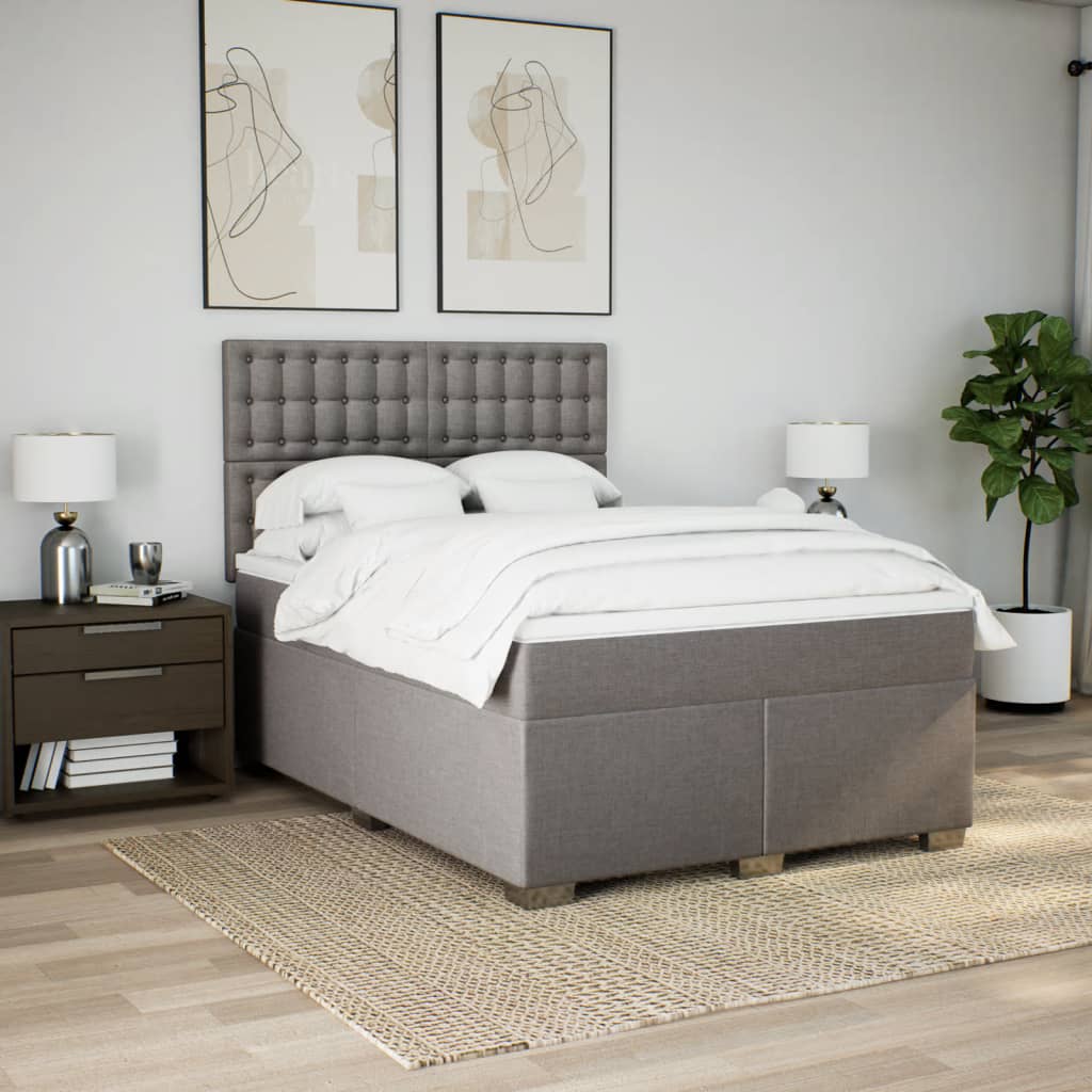vidaXL Boxspring met matras stof taupe 140x190 cm afbeelding