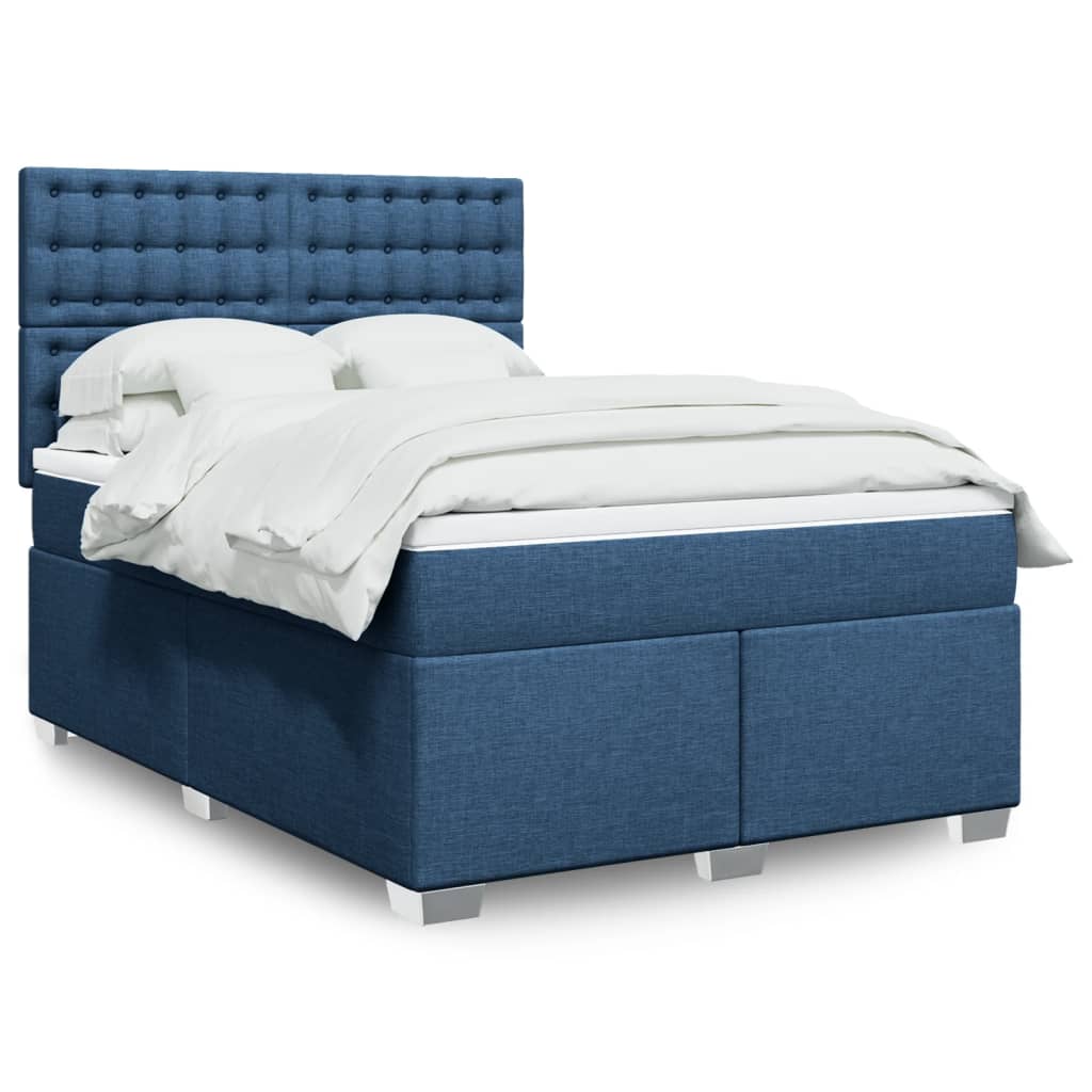 Boxspringbett mit Matratze Blau 140×190 cm Stoff