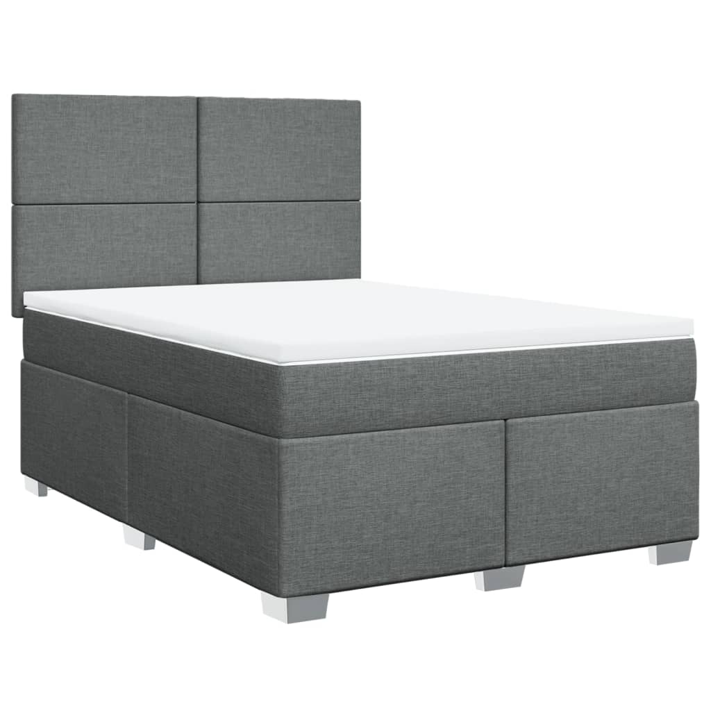 vidaXL Pat box spring cu saltea, gri închis, 140x200 cm, textil