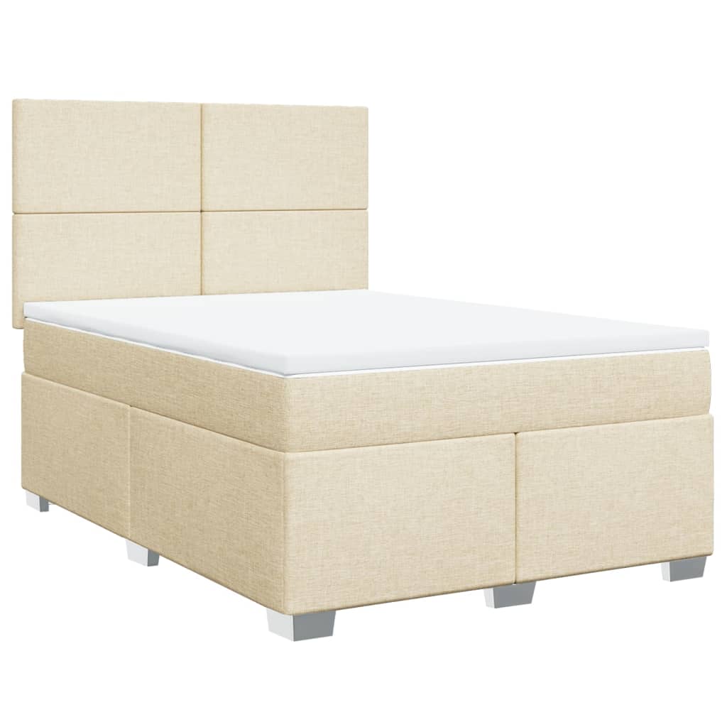 vidaXL Box spring postelja z vzmetnico krem 140x200 cm blago