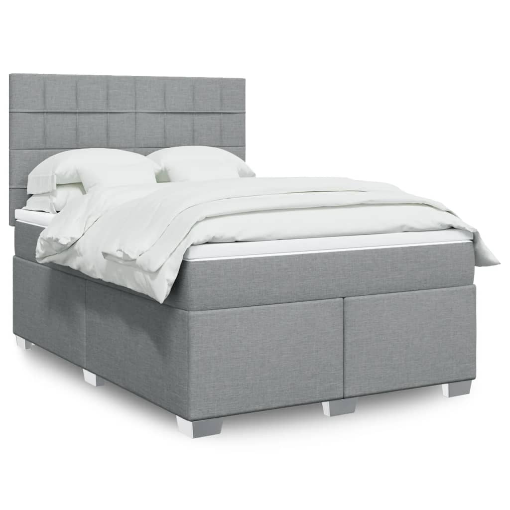 vidaXL Boxspringbett mit Matratze Hellgrau 140x200 cm Stoff