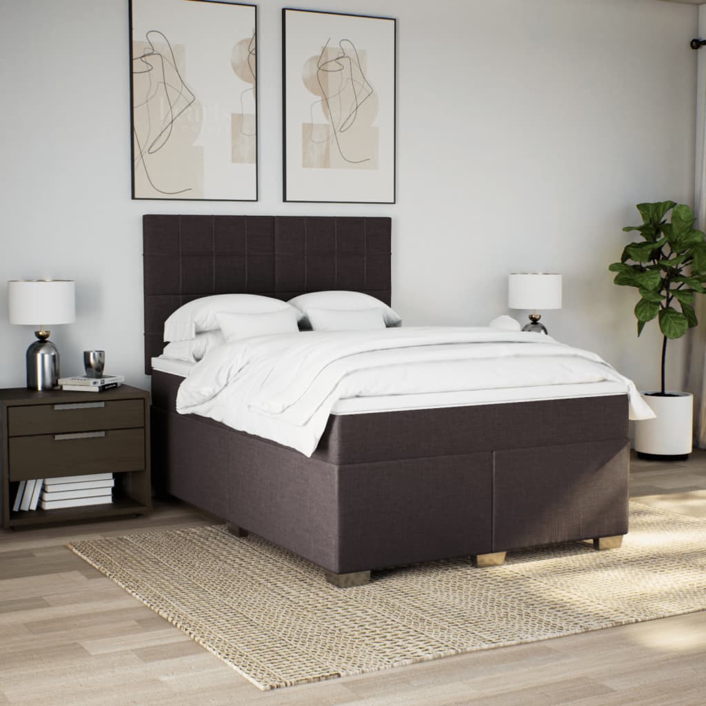 vidaXL Boxspring met matras stof donkerbruin 140x200 cm afbeelding