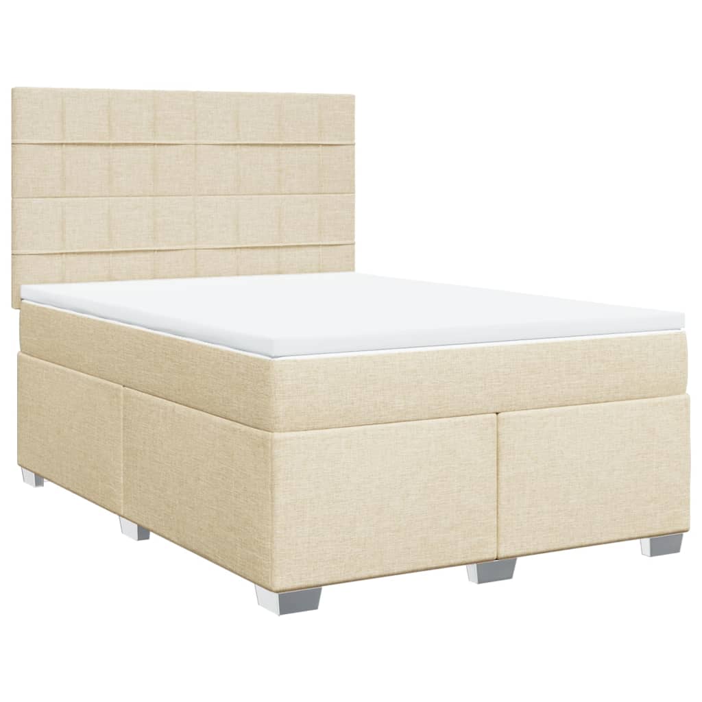 vidaXL Box spring postelja z vzmetnico krem 140x200 cm blago