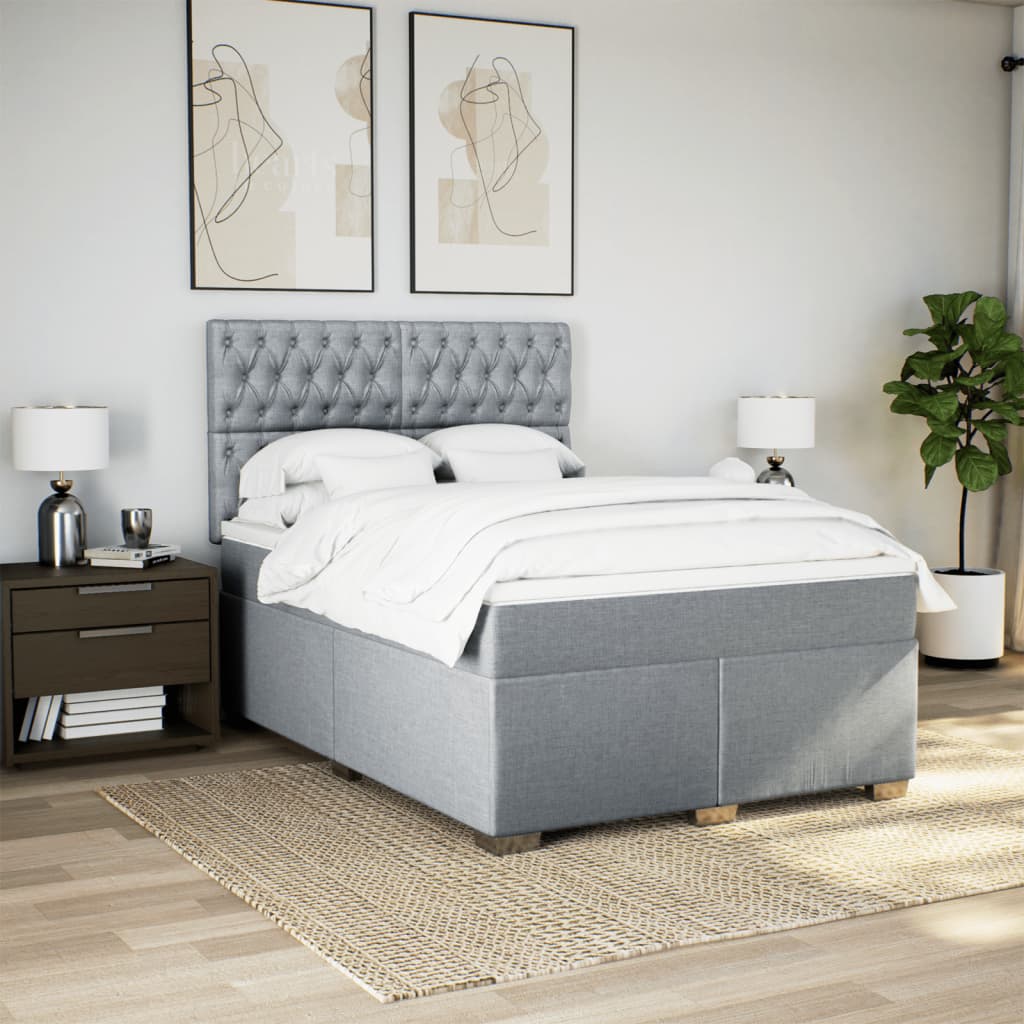 vidaXL Boxspring met matras stof lichtgrijs 140x200 cm afbeelding