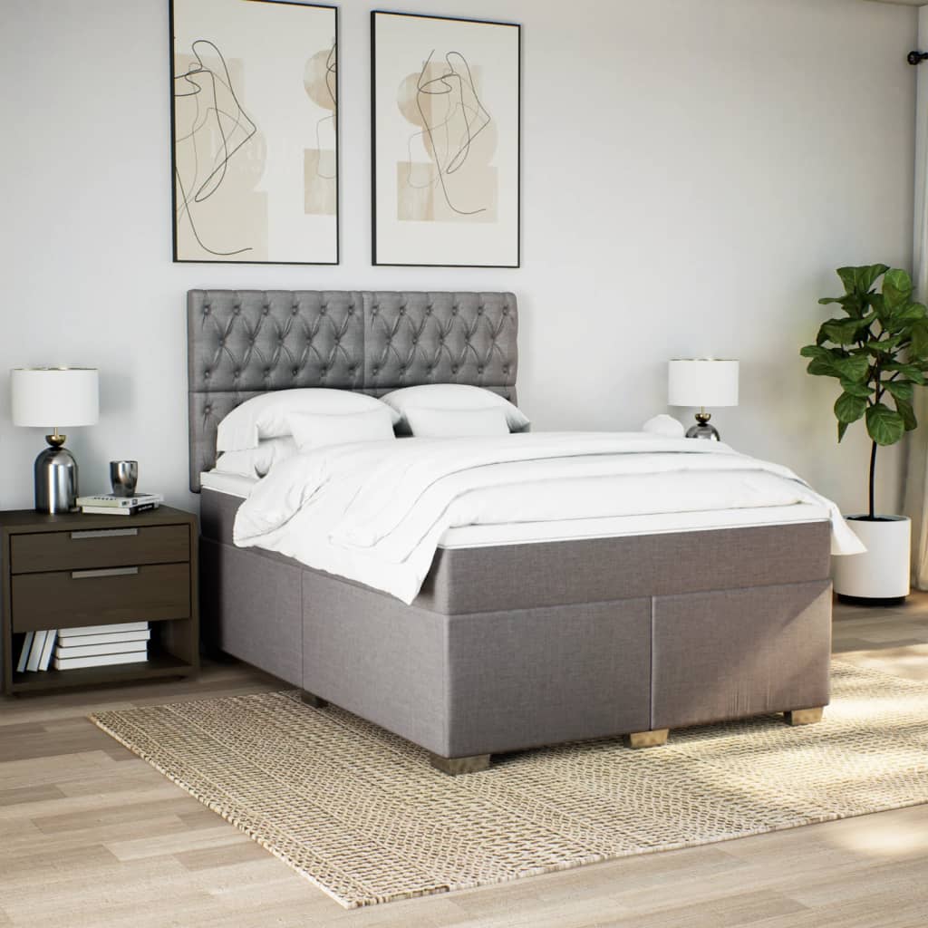 vidaXL Boxspring met matras stof taupe 140x200 cm, foto 2