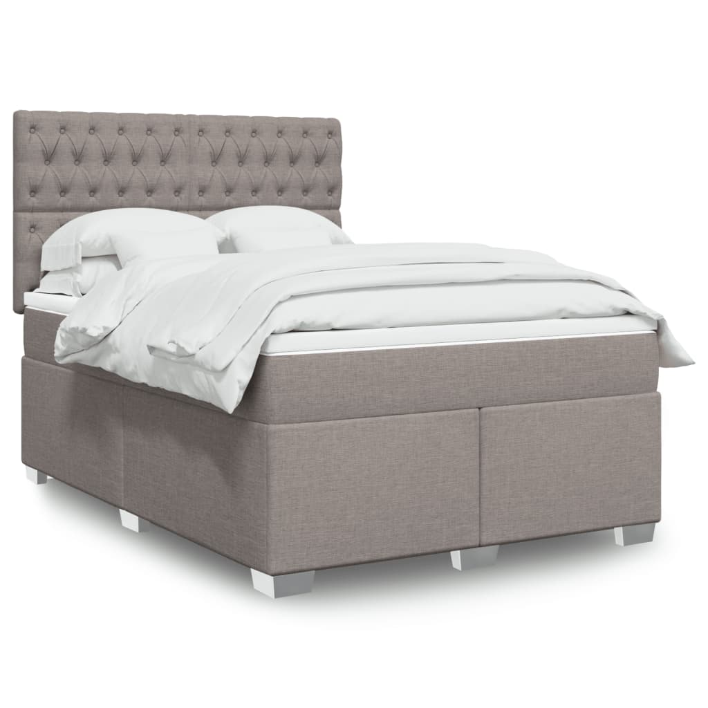 vidaXL Boxspringbett mit Matratze Taupe 140x200 cm Stoff