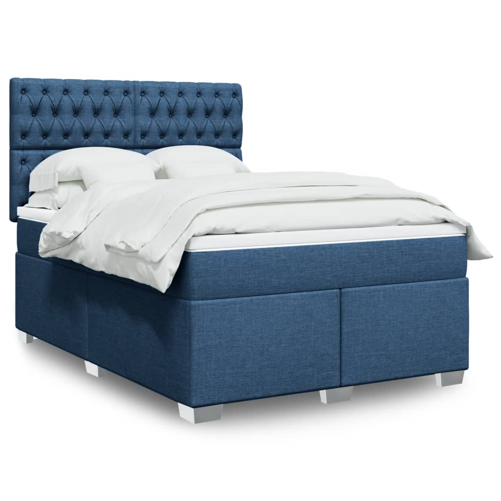 Boxspringbett mit Matratze Blau 140×200 cm Stoff