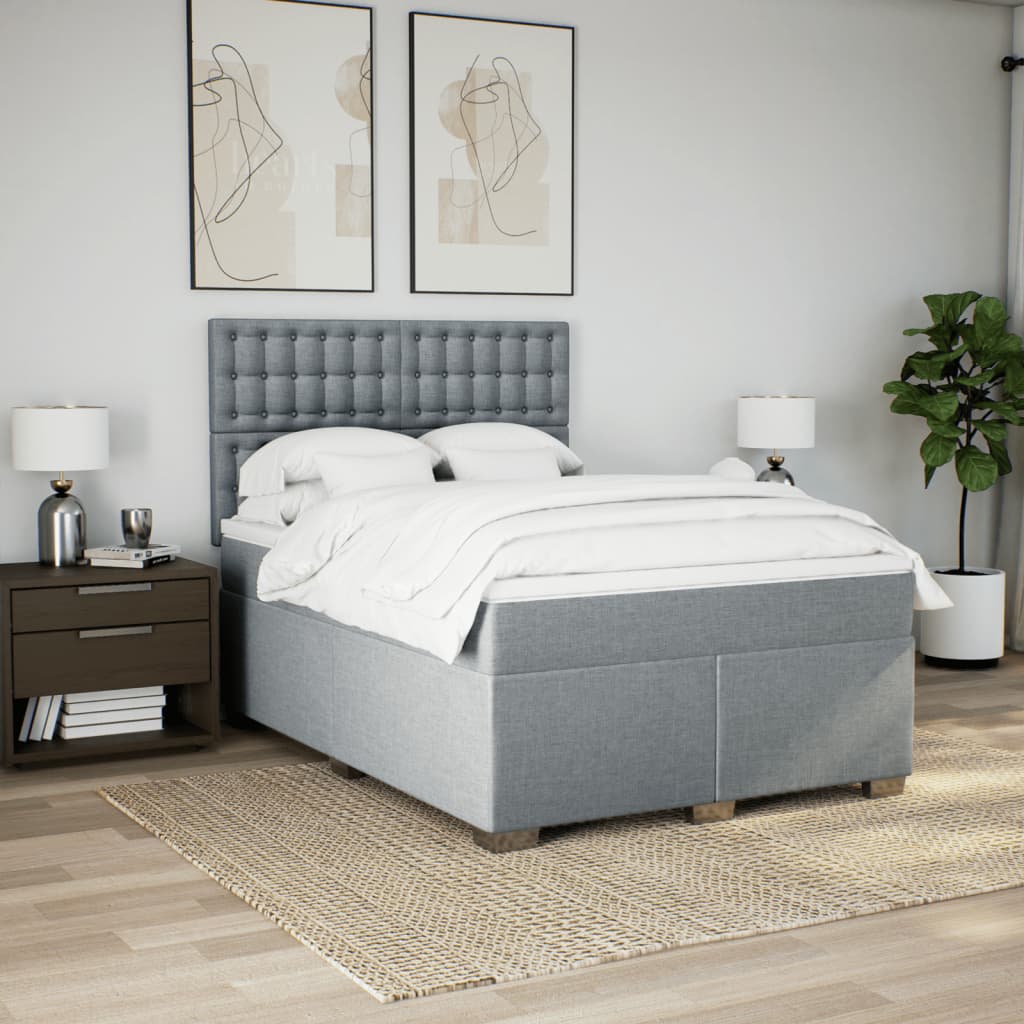 vidaXL Boxspring met matras stof lichtgrijs 140x200 cm afbeelding