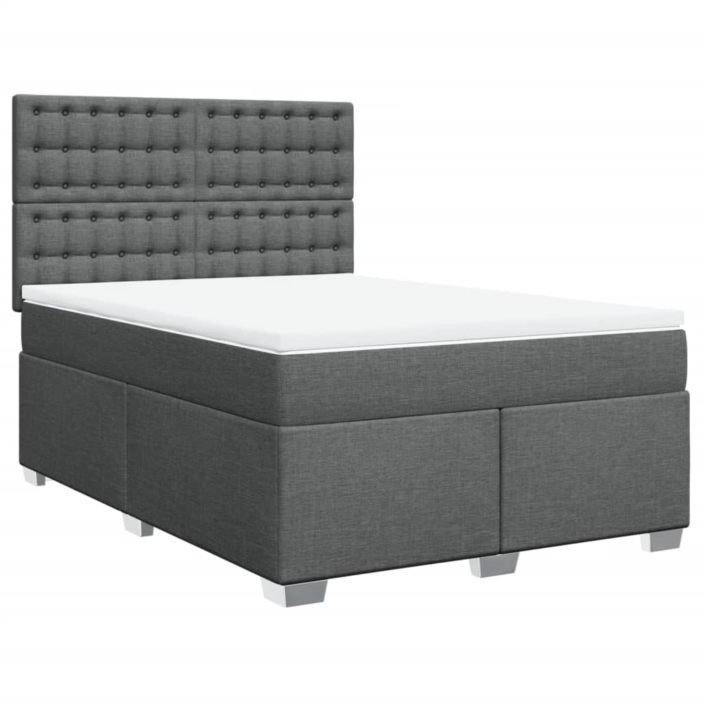 vidaXL Pat box spring cu saltea, gri închis, 140x200 cm, textil