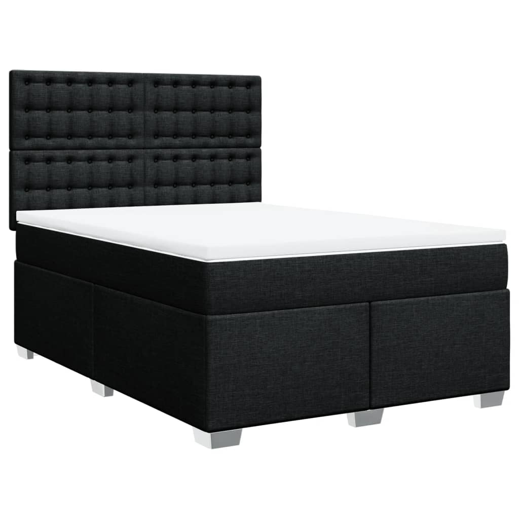 vidaXL Pat box spring cu saltea, negru, 140x200 cm, textil