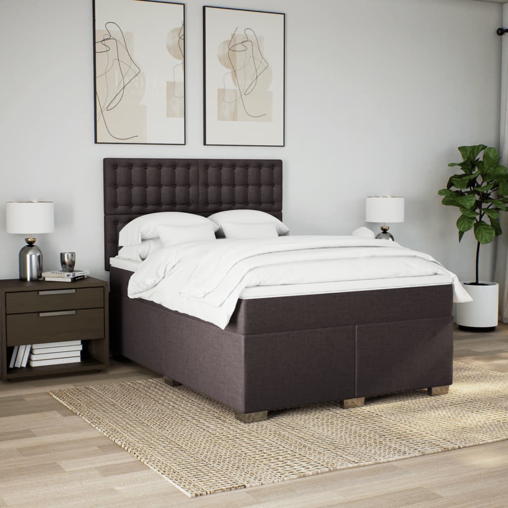vidaXL Boxspring met matras stof donkerbruin 140x200 cm bruin, foto 2