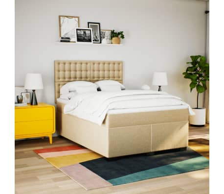 vidaXL Cama box spring con colch&oacute;n tela color crema 140x200 cm