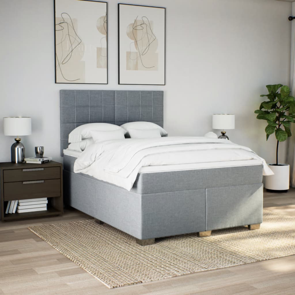 vidaXL Boxspring met matras stof lichtgrijs 160x200 cm afbeelding
