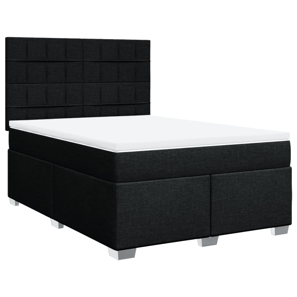 vidaXL Pat box spring cu saltea, negru, 160x200 cm, textil