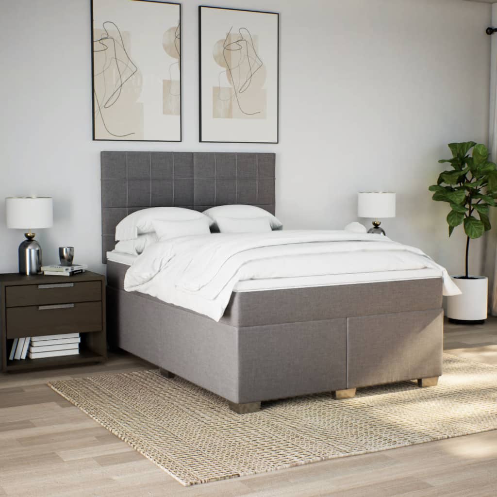 vidaXL Cama box spring con colchón tela gris taupe 160x200 cm