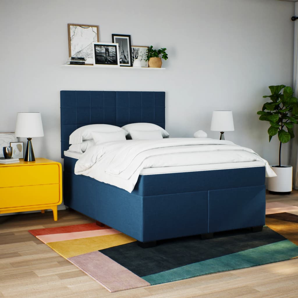 vidaXL Boxspring met matras stof blauw 160x200 cm, foto 2