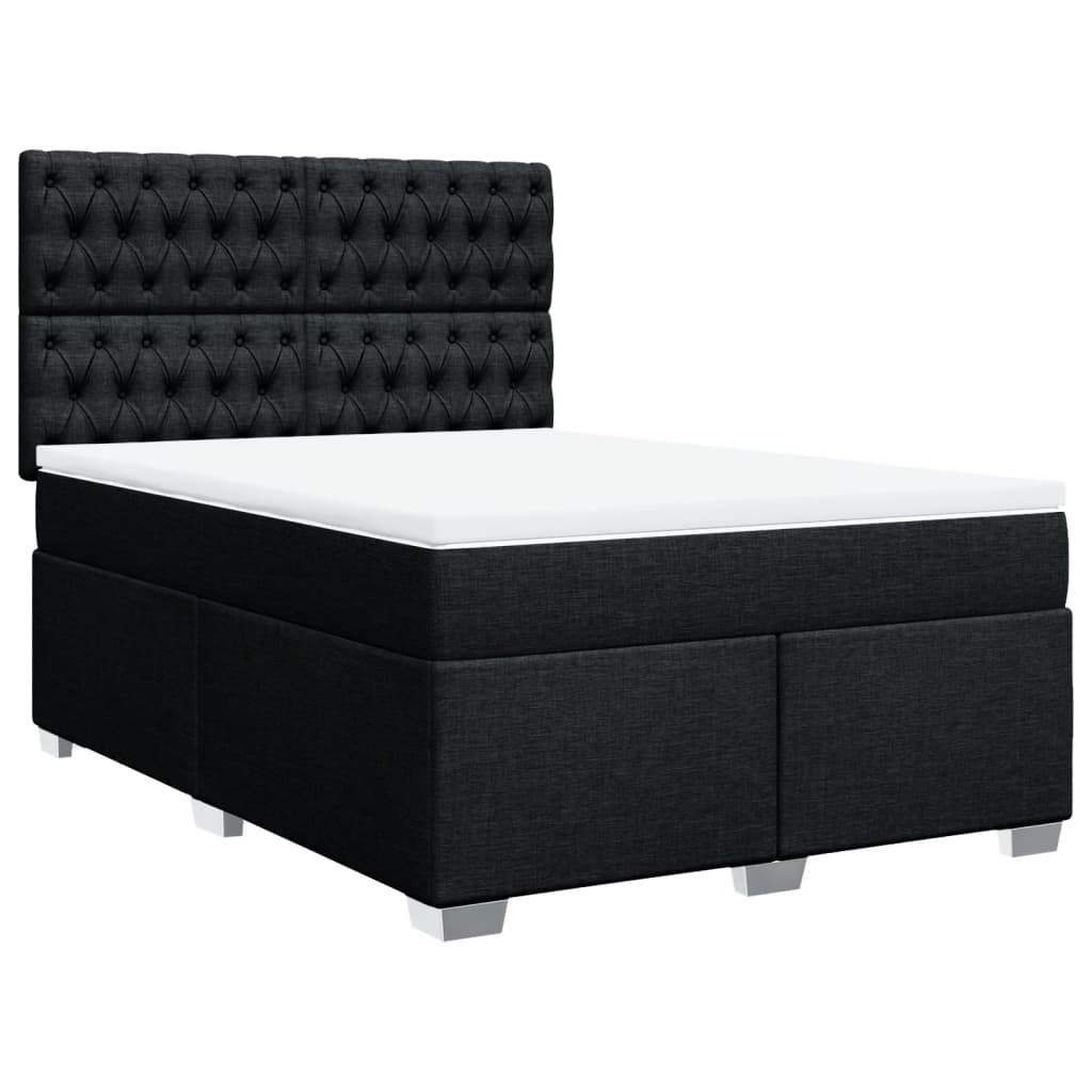 vidaXL Pat box spring cu saltea, negru, 160x200 cm, textil