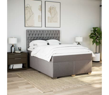 vidaXL Cama box spring con colch&oacute;n tela gris taupe 160x200 cm