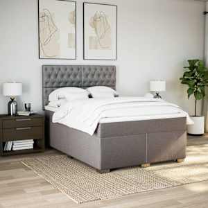 vidaXL Cama box spring con colch&oacute;n tela gris taupe 160x200 cm