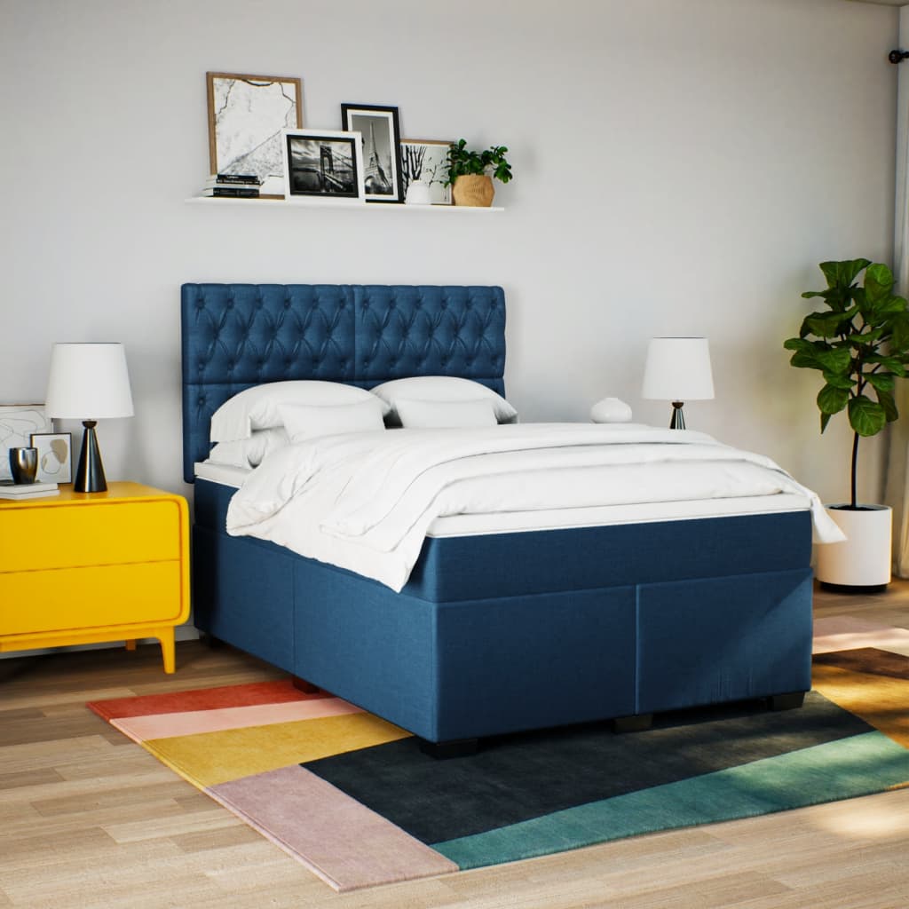 vidaXL Boxspring met matras stof blauw 160x200 cm afbeelding