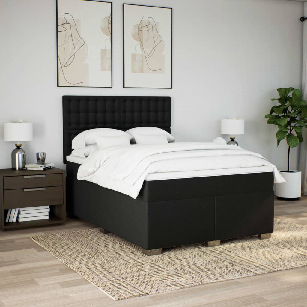 vidaXL Boxspring met matras stof zwart 160x200 cm afbeelding