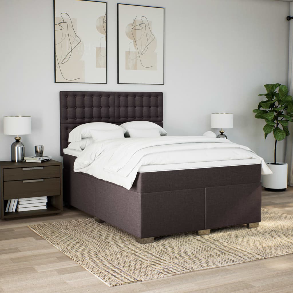 vidaXL Boxspring met matras stof donkerbruin 160x200 cm afbeelding